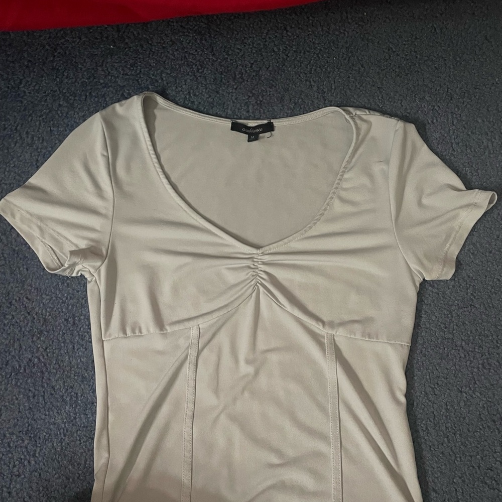Ambiance Cream Fitted Ruched Blouse